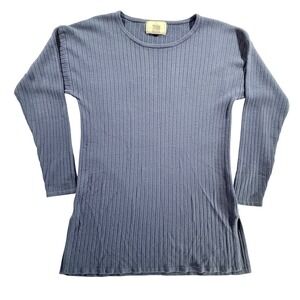 Vintage Express Tricot Blue Ribbed Knit Tunic Sweater Crew Neck Womens Petite P